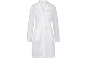 B-WELL Bwell Bianca Camice da Laboratorio Donna - Camice Bianco - Camice Medico Donna Cappotto Bianco per Laboratorio, Medicina e Studio, 3 Tasche con Bottoni