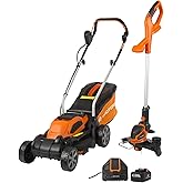 Yard Force 40V Cordless Lawn Mower & Grass Trimmer Set, 32cm Brushless Mower with Rear Roller, 30cm Strimmer, Battery & Charg