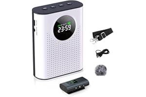 AIWORTH Voice Amplifier with Wireless Lavalier Microphone - Rechargeable Personal Speaker Supports Bluetooth, TF/SD Card - Portable Amplifier with 2.4G Wireless Microphone for Teachers Tour Guides Coaches
