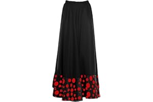 PARTILANDIA Falda Flamenca Niña Negra Lunares Rojos Volante Doble Negro [Tallas Infantiles 2 a 12 años]【Talla 6 años】 Ensayo Baile Danza Disfraz