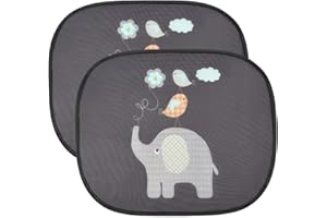 URAQT Tapa Sol Coche, 2pcs Parasol Ventanas Traseras Autoadhesivos 44x36CM, Parasol Infantil Lateral para Bloquear UV y Calor, Proteger Sol de Bebés y Mascotas (Elefante)
