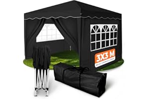 Kronenburg Tente de Réception Pliante Imperméable 3x3m avec 4 Parois Latérales, Protection UV 50+, Barnum Pliant Noir Robuste pour Jardin, Événements Extérieurs