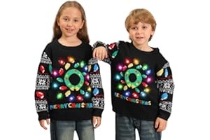 Kouric Jersey Navideño Niño con Luces,Jersey Navidad Niño/Niña con Estampado de Reno en la Nieve,Ugly Christmas Sweater,Jerseys Navideños con Luces,Suéter Navideño Gracioso,Christmas Jumper