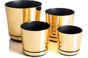 KORAD Übertöpfe Satz 4 Stück Glanzgold 16 cm, 18 cm, 21 cm, 26 cm - dekorative Übertöpfe in 4 der Größe von 16 cm, 18 cm, 21 cm, 26 cm für Blumen, Kräuter, Pflanzenkompositionen. OSL S4/111