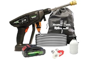 ‎HAMMERSMITH Hammersmith HydroBlast - kabellose Akku Reinigungspistole mit Wassertank & Zubehör - Akku Druckreiniger für Gartenschlauch - Hochdruck Waschpistole - Tragbarer Hochdruckreiniger - 5m Reichweite
