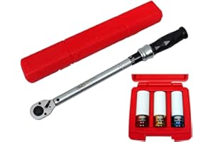 FAMEX WERKZEUGE FAMEX 10865-3N Profi Drehmomentschlüssel Set 1/2 Zoll (12,5 mm)-Antrieb | 40-210 Nm | +/-3% | inkl. Schon Einsätze für Radschrauben | TOP-Qualität mit Kalibrierschein