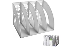 YUNXCNA Porte Revues, A4 Schreibtisch Buchregal avec 4 Compartiments, Collecteur de Magazines en Plastique, Plateau de Tri Collecteur Vertical Violet, Dossier de Livres de Documents, Compartiment Ouvert(Gris)