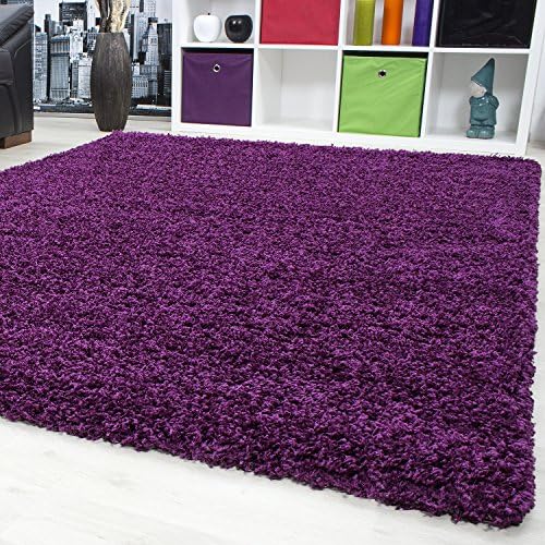 SMALL - EXTRA LARGE SIZE THICK MODERN PLAIN NON SHED SOFT SHAGGY RUG REC &amp; ROUND WEIGHT APPR. 2600 GR DEEPT 50 MM LIVING ROOM SHAGGY RUGS SUITABLE FOR UNDERFLOOR HEATING FLOKATI RUGS, Color:Purple, Size:80 cm Round