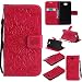 Produktbild Microsoft Lumia 650 Hülle, Conber Leder Handyhülle mit [Kostenlose Schutzfolie eingeschlossen] [Kartenfächer] [Standfunktion], Microsoft Lumia 650 Leder Schutztasche Klappetui Ledertasche Handyhülle, Vintage Emboss Stil Sonne Muster Leder Handy Schutzhülle für Microsoft Lumia 650 - Rot