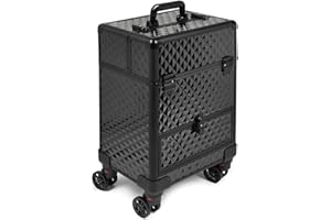 SEVICO Kosmetikkoffer professioneller Make-up Koffer mit drehbaren Universalrollen Schminkkoffer Make-up Aufbewahrung Organizer für die Reise abschließbare Box Koffer mit Tragebox Schwarz V6