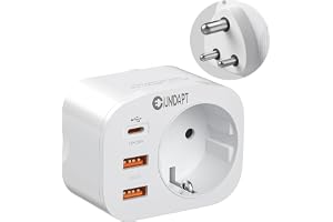 Unidapt 4-i-1 reseadapter för Indien, Sri Lanka, Nepal, med 3 USB, resekontakt typ D