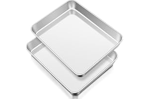 Onader Oven Baking Tray Set of 2, Stainless Steel Deep Cake Tin Rectangle Sheet Pans, Perfect for Cake Lasagne Cookie Pizza Bread, Flat Surface & Brushed Finished, Dishwasher Safe, 31cmx24cmx5cm