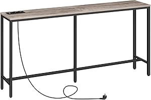 MAHANCRIS Console da Ingresso, Tavolino da Divano Lungo 180 cm, Stile Industriale con Prese USB, per Ingresso, Corridoio, Entrata, Soggiorno, Grigio ACTHG18UE01