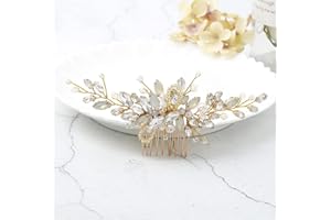 ‎YEAN Handcess Haarkamm für Hochzeiten, Silber mit Strasssteinen, blauem Opal, Kristall, Vintage-Haarschmuck für Bräute und Brautjungfern (gold)