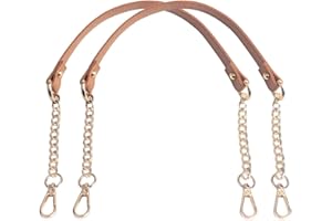 BEAULEGAN Handbag Chain Handles - Microfiber Leather - 60 cm Replacement Strap for Women Bag/Purse, Pack of 2 (Tan/Gold)