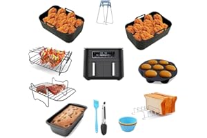 FFTT PRO Air Fryer Accessories for Ninja Foodi Dual AF400UK 9.5L, AF300UK 7.6L, AF451UK 9.5L, Tower T17088 9L, COSORI 8.5L, Cookwise 8.5L, Set of 11 Including Silicone Air Fryer Liners, Air Fryer Rack etc