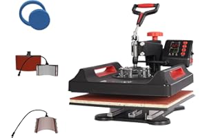 UKPRESS Heat Press Machine 5 in 1 38x38cm Sublimation Printing Swing Away 360 Degree for T Shirts Mug Hat Plate Cap Mouse Pads Dual Digital Control Multifunctional (Red)