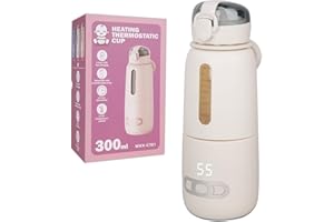 HOAPIN Calentador Biberón Portátil USB Cargador Calentador Biberón Rápido Botella de Cristal 300 ml Temperatura Ajustable 37°C- 55°C Batería 15000mAh Potencia 90W