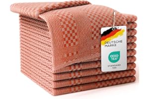 LEFUNDA® Juego de 10 Paños de Cocina con diseño a Cuadros 100% Algodón, 220 gsm, Suaves y Superabsorbentes, 50x70cm (Naranja, 10)