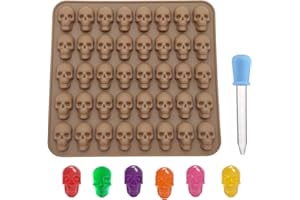 PTAIZJJZ 1 PC 40 Cavité moule en silicone en forme de tête de mort mini moules en silicone pour Halloween avec 1 compte-gouttes pour chocolat, bonbons, gelée