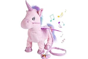 Abester Volonté Chant et Marche Licorne Peluche Électrique Peluche Électrique Musique Animée Jouets pour Bébés Enfants Cadeaux (Rose)