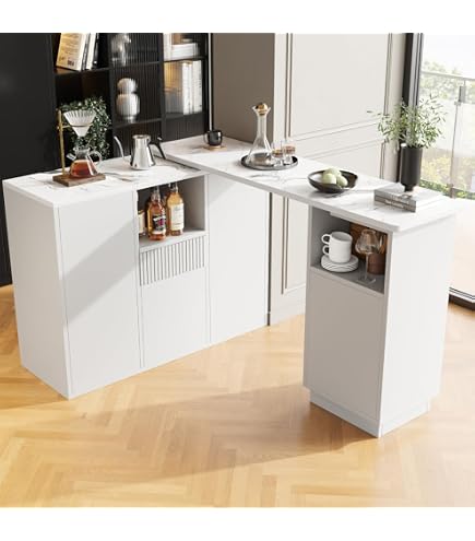 Table De Bar Extensible Avec Porte Vitrée – 121,5x40x76,7 Cm, Plateau Pivotant 360°, Rangement Intégré, Noir, En MDF Et Fer - 4