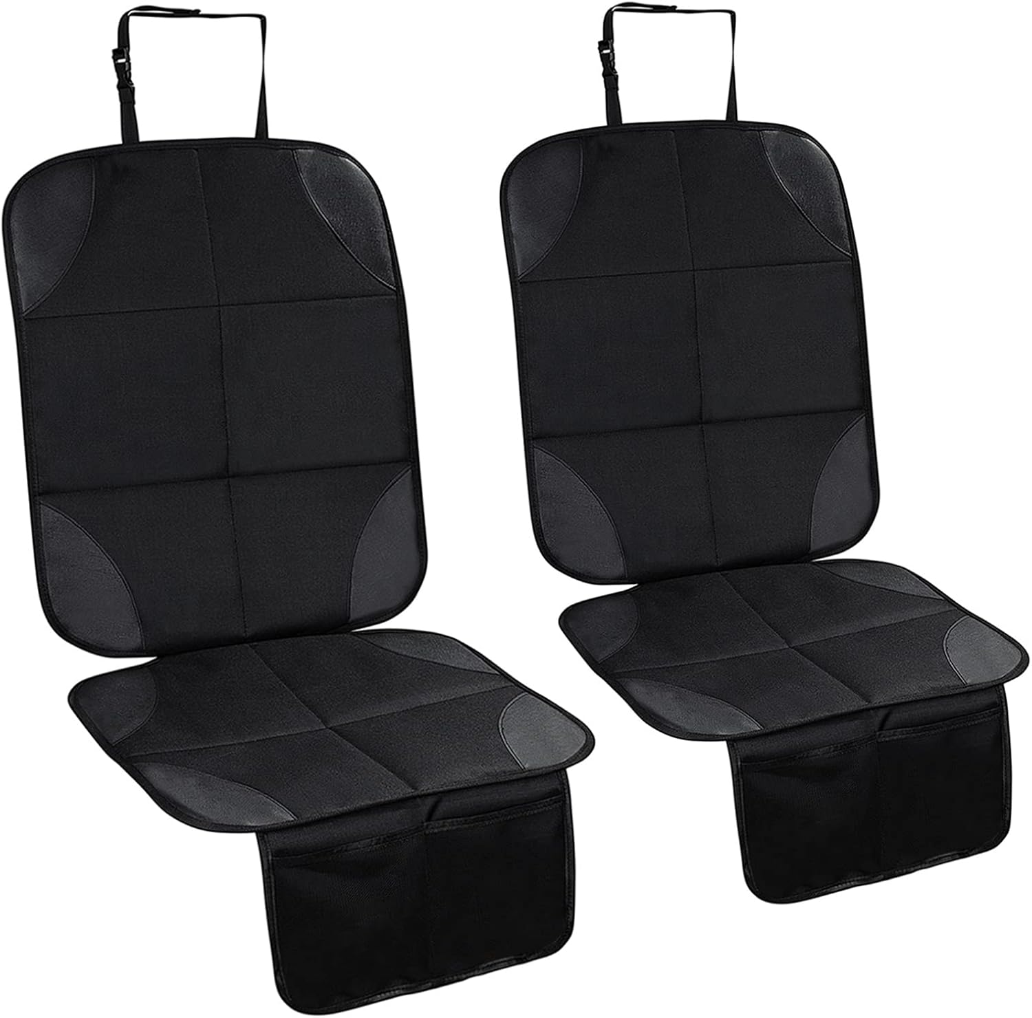 Elsrantor 2 Piezas Protector Asiento Coche Silla Bebe, Universal Funda Coche Asiento Compatible Isofix con Organizador Bolsillos, Antideslizante Impermeable Protector Seguro para Asiento Infantil