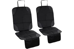 Elsrantor 2 Piezas Protector Asiento Coche Silla Bebe, Universal Funda Coche Asiento Compatible Isofix con Organizador Bolsillos, Antideslizante Impermeable Protector Seguro para Asiento Infantil