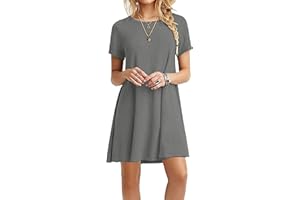 Zeagoo Vestido de verano para mujer, largo hasta la rodilla, manga corta, holgado, mini vestido de playa, cuello redondo, vestido informal