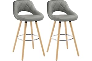 WOLTU Bar Stools Set of 2, Breakfast Stools with Footrest and Backrest for Kitchen Counter Pub, Faux Leather Seat, Grey