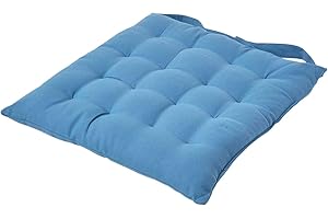 HOMESCAPES - Seat Pad - Air Force Blue - 40 x 40 cm - Indoor - Garden - Dining - Chair Cushion - 100% Cotton - Well Filled - Easy Care - Washable At Home