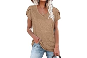 Zeagoo Damska koszulka, elegancka bluzka, solidna tunika, dekolt w serek, top z krótkim rękawem, S-XXL