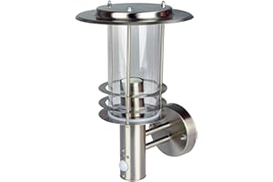 ‎GRAFNER Grafner Design Edelstahl Wandlampe mit Bewegungsmelder, 1x E27 Fassung, IP44, 360° rundum Lichtschein, für außen und innen, Wandleuchte Lampe Außen Hoflampe PIR