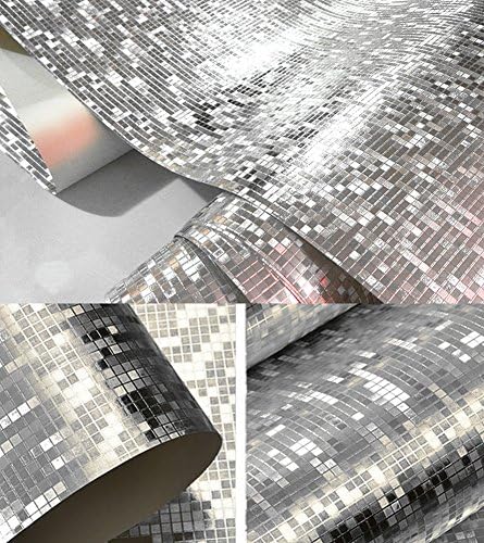 Bling Foil Mosaic Background Flicker Wall Paper Roll/hotel Ceiling/Party Christmas Decor Wallpaper 20.8''x78.7'' (Silver)