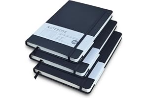 AUMAYCO Notebook A5, Pack of 3 Black Hardcover Journal Notebooks, Lined Notebook A5 with 200 Pages, Faux Leather Cover Notebook with Elastic Closure Band for School, Office, Writing