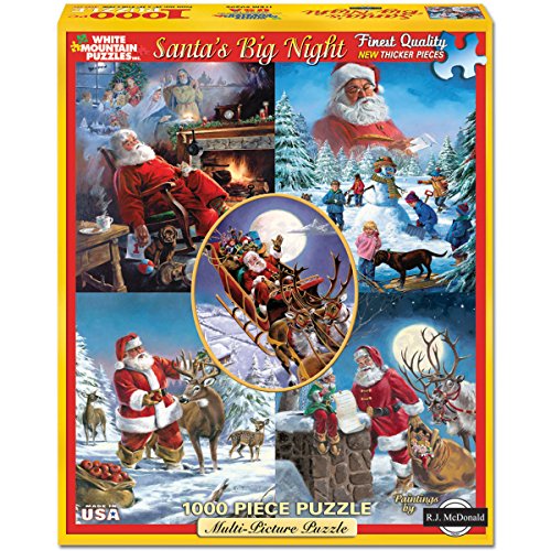 White Mountain Cardboard Jigsaw Puzzle 1000 Pieces 24-inch x 30-inch, Santa's Big Night