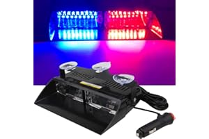 yifengshun Red&Blue LED Law Enforcement Emergency Beacon Hazard Strobe Lights High Brightness 16LEDs 12V Warning Light for Truck Trailer Interior Roof/Windshield/Dashboard with Suction Cup
