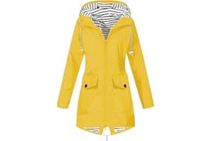 TAELU Regenmantel Damen Wasserdicht, Regenjacke Damen Atmungsaktiv Reißverschluss Auskleidung Kapuze Jacken mit Taschen Einfarbig Gefütterte Regenjacke Damen Winddicht Mantel Damen Blazer Jacken