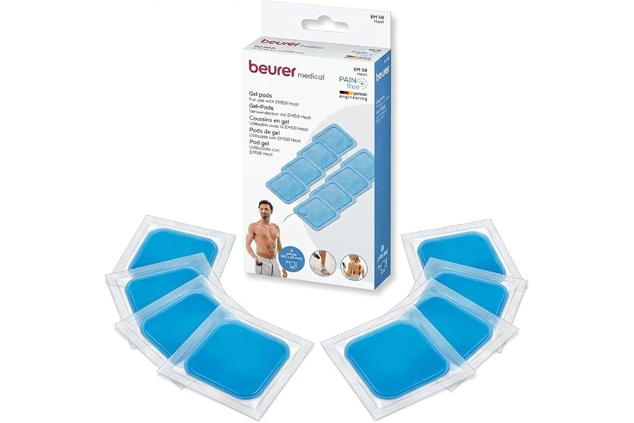 Beurer EM 59 Heat Gel-Pads, juego de recompra con 8 almohadillas de gel autoadhesivas para utilizar con el TENS/EMS digital E