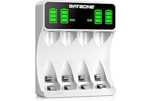 BATZONE Battery Charger, AA/AAA Charger with Large LCD Display, 4 Charging Space, Universal Fast Battery Charger, for NI-MH NI-CD AA/AAA Batteries, for Rechargeable Mignon AA and Micro AAA