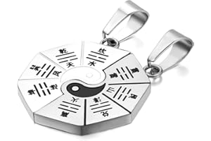 JewelryWe - 2 Pezzi Collane Coppia Amicizia Ciondolo Classico Tai Chi Yin e Yang in Acciaio Inossidabile con Catena Collana per Uomo e Donna Colore Argento