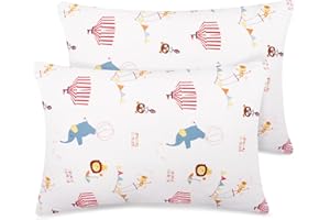 ‎FITTIA Fittia Kuscheliger Gestrickter Kissenbezug Kinder 40x60 Baby Kopfkissenbezug Kleinkind Kissenhülle aus Bio Baumwolle für Kinderwagen, 2er-Pack mit Zirkus Gemustert 40x60cm