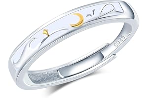 CPSLOVE Elegante Damen Silber Verstellbare Ringe 925 Sterling Silber Mädchen Kreativer Stern-Mond Zirkon Ring Offener Ring Paar Eheringe Verlobungsringe