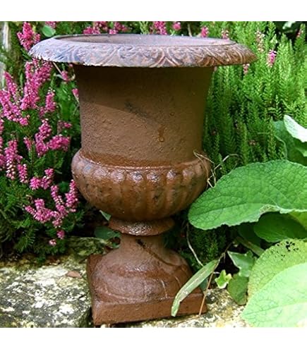 Vase Médicis En Fonte Esschert Design - Élégant Décor Jardin Hauteur 35 Cm, Marron - 23,5 X 23,5 X 30 Cm