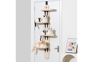 MEWOOFUN Cat Tree Door Mounted Cat Climber, Cat Shelves Cat Ladder with Removable Soft Mat, 4-Levels Over Door Cat Climber for indoor Cats (Wooden-67.2" H X 23.4" L X 8.4”W)