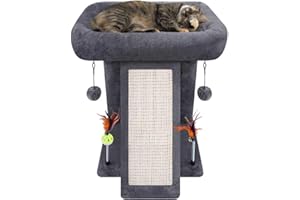 TWDEPART Small Cat Tree for Indoor Cats, Activity Centre Climbing Tree with Scratching Board and Playful Toy Balls, Grey