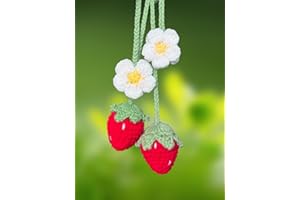 KIAYOO Ciondolo per Specchietto Retrovisore Auto Fragola Lavorata a Maglia, Decorazione Auto Carina, Accessorio Interno Regalo di Compleanno Natale Capodanno per Ragazze Donne Amiche