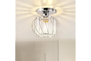 COOINJOY E27 Modern LED Crystal Chandeliers, Semi Flush Mount Ceiling Light Fitting for Kitchen, Hallway, Dining Room, Living Room, Chrome(Bulb not Included)