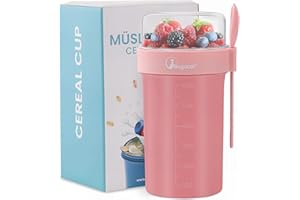 Bugucat Müslibecher to Go 760ml+230ml,Praktischer Joghurtbecher to Go Müsli to Go Becher mit Löffel,Auslaufsicherer Müslibecher Müsli Cup to Go Becher,Müslibox to Go Müsli Becher to Go kinder,Rosa