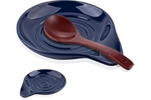 HAPPARA Reposa Cucharas Cocina Cerámica, Apoya Cucharas Cocina para Cucharas de Cafe, Soporte Utensilios Cocina para Espátulas, Cucharas, Pinzas, Azul, Resistente a Altas Temperaturas